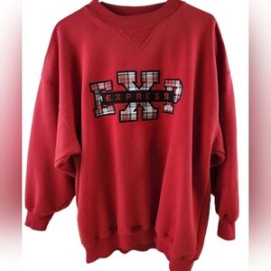 Vintage Express EXP Red Plaid Tartan Sweatshirt Y2K Oversized XS